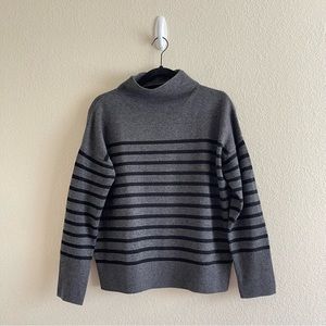 Gray Striped Turtleneck Sweater
